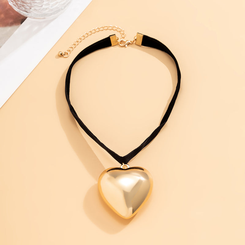 Flocked Cloth Heart Necklace