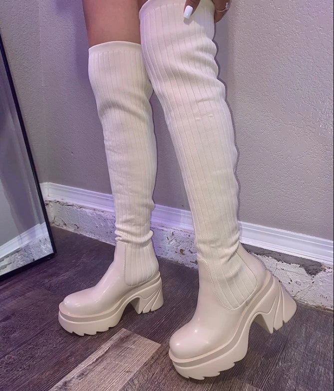 Knitted Knee-High Boots